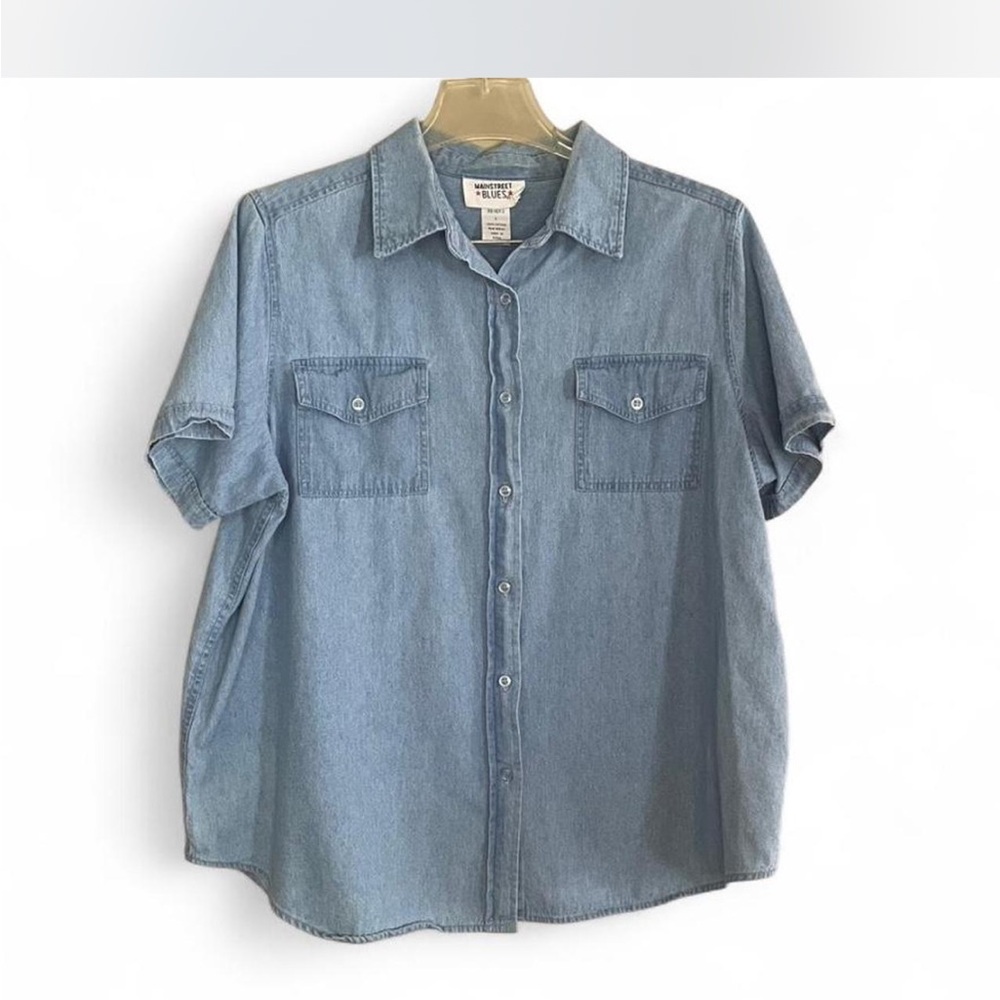Mainstreet Blues Vintage Button-up Denim Short Sleeve Shirt Women’s L